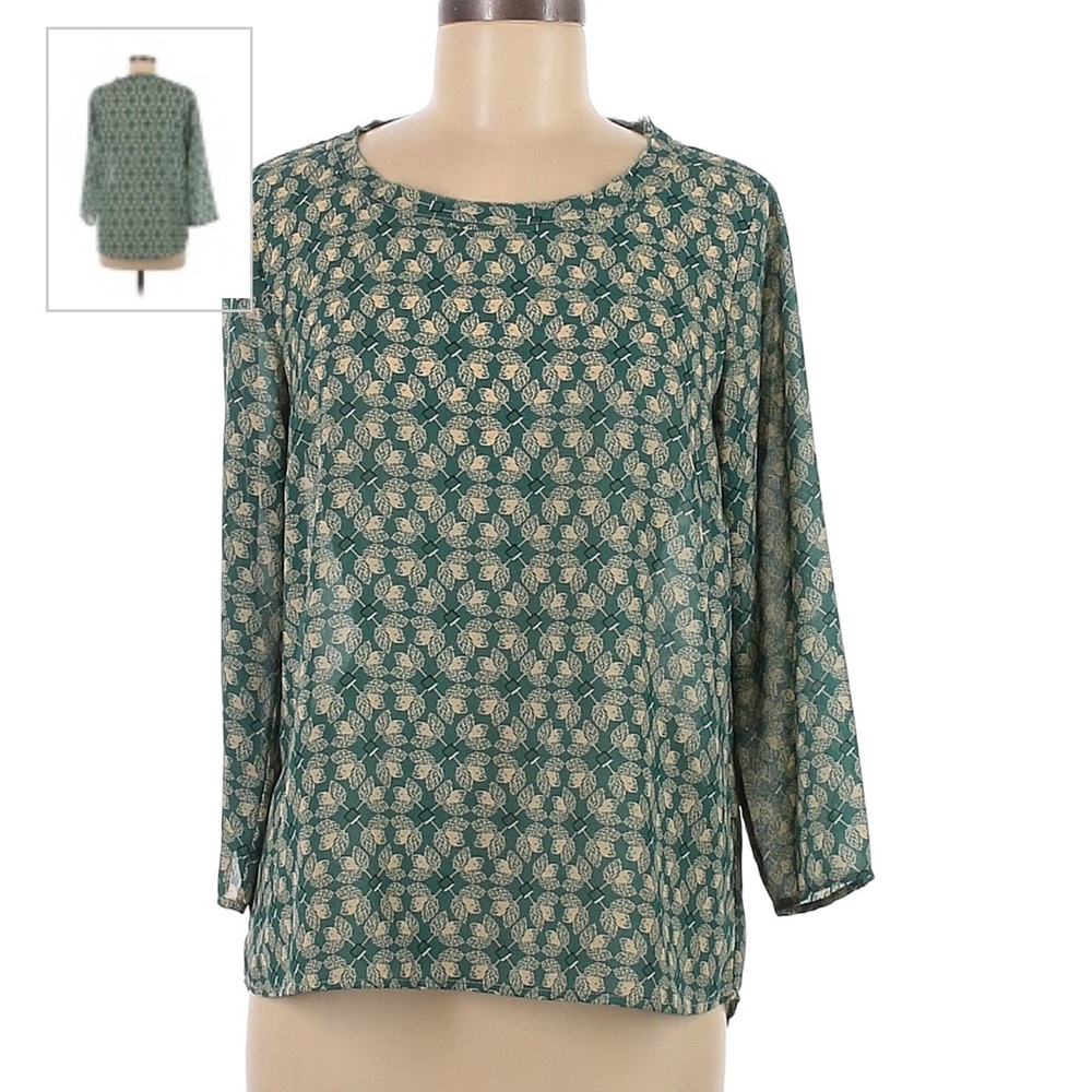 Cabi Women’s Leaf Print Blouse 3069 Green Sz md